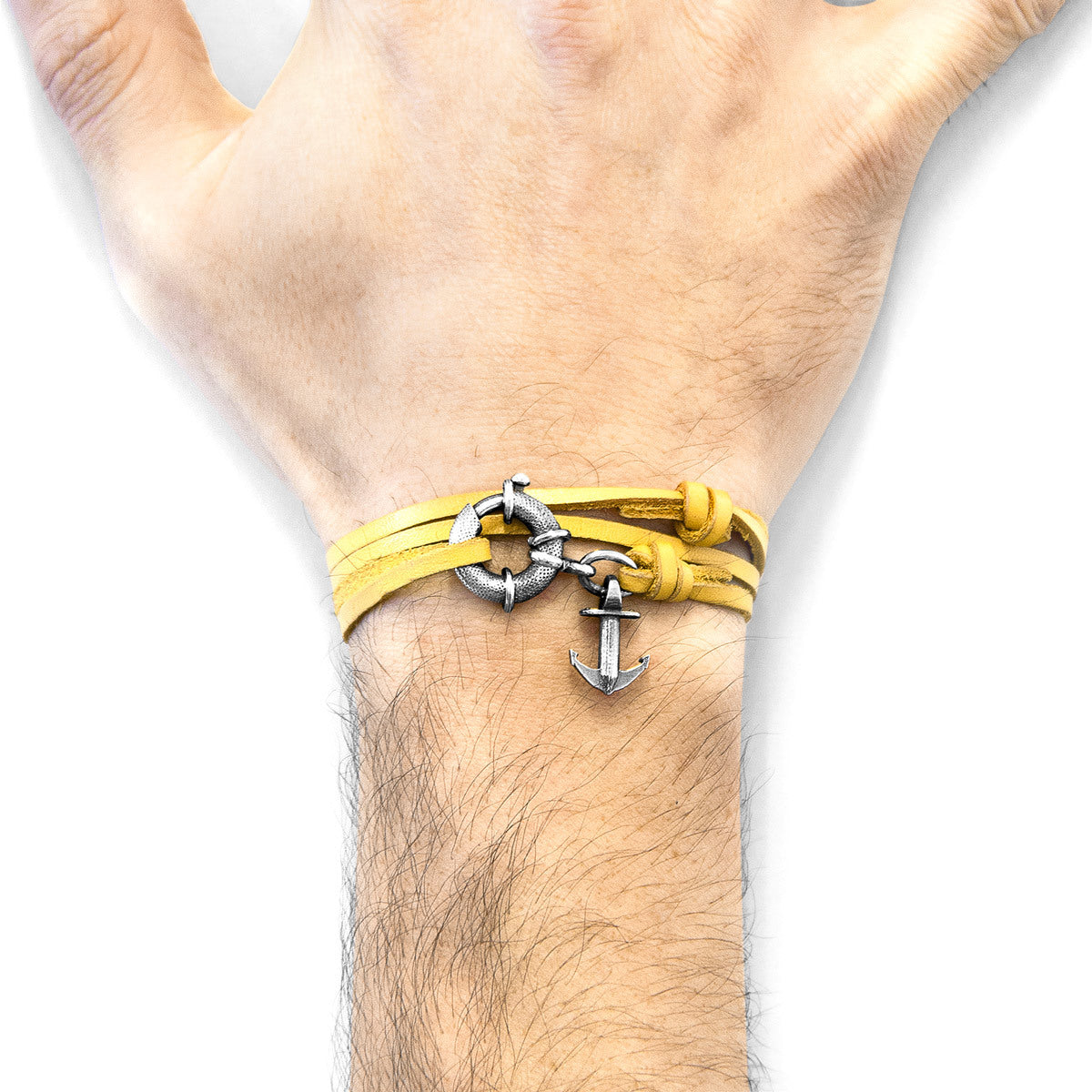 Mustard Yellow Clyde Silver & Flat Leather Bracelet